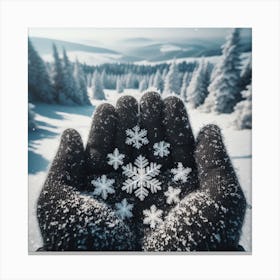 Snowflakes In The Hands Canvas Print