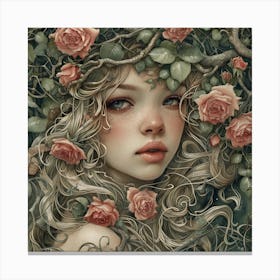 Woman In The Roses Canvas Print