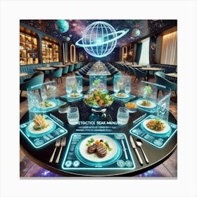 A Futuristic Dining Setting With Interactive Holom Canvas Print