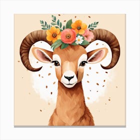 Floral Baby Ibex Nursery Illustration (24) Canvas Print