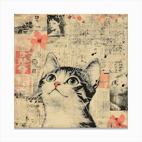 Vintage Cat On Paper Canvas Print