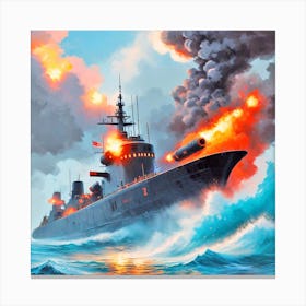 Battleship In The Ocean 3 Canvas Print