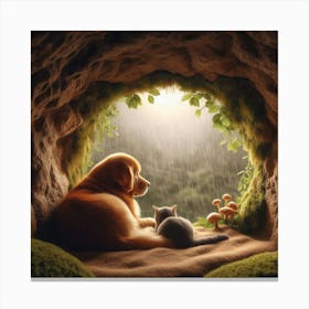 Dog And Cat In A Cave Canvas Print