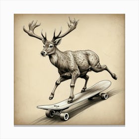 Deer On Skateboard 4 Canvas Print