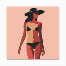 Woman In Bikini and black hat Canvas Print