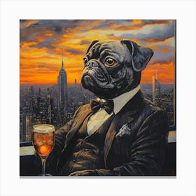 Gentleman Pug At Nyc Rooftop Bar 1 Canvas Print