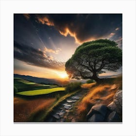 Lone Tree At Sunset 10 Canvas Print