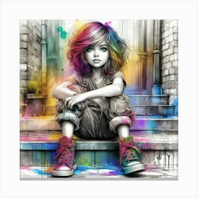Little Girl Sitting On Steps 4 Canvas Print