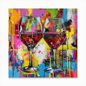 An Abstract Expressionist Painting Using Bold Brush Of 2 Red Wine Glasses Canvas Print