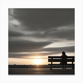 Woman Sitting On A Bench At Sunset Canvas Print