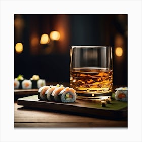 Glass Of Whisky And Sushi Canvas Print