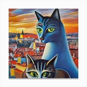 Cat Lovers On Roof Canvas Print