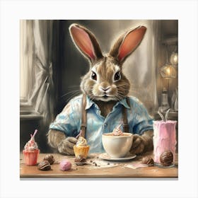 Bunny At The Table Canvas Print