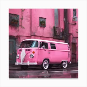 Pink Vw Bus Parked On The Street Canvas Print