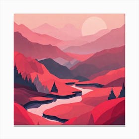 Misty mountains background in red tone 7 Canvas Print