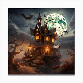 Halloween House With Bats Canvas Print