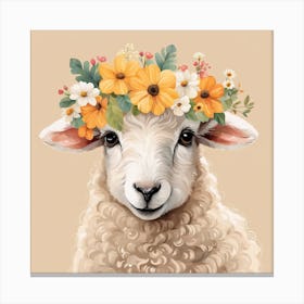 Floral Baby Sheep Nursery Illustration (17) Canvas Print