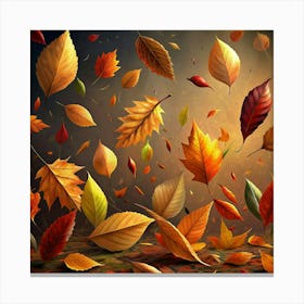 Falling Autumn Leaves On A Brick Path Canvas Print