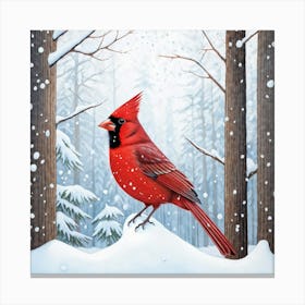 A Vibrant Red Cardinal Bravely Standing Against A Serene Winter Day As Fresh Snowflakes Blanket Th Canvas Print