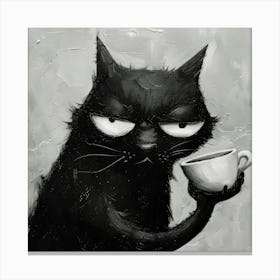 Black Cat With Coffee Canvas Print