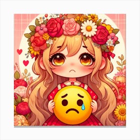Sad Girl With Flowers 3 Canvas Print