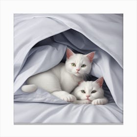 White Cats In Bed Canvas Print