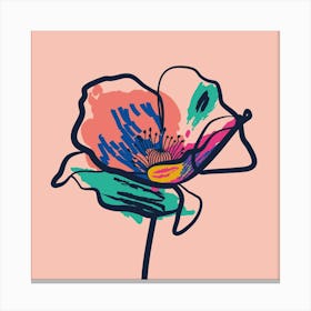 Poppy Flower Minimal Line Art Pink 1 Canvas Print