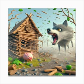 Wolf And Pig In The Forest Canvas Print