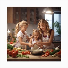 Photo Mother And Daughter Cooking At The 1 Canvas Print