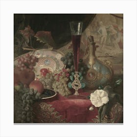 Table With Fruit And Wine Canvas Print