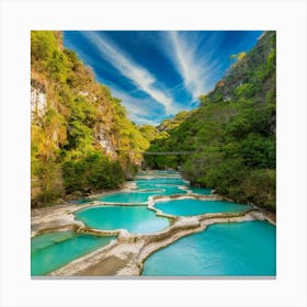 Stunning, high-resolution photo captures the natural beauty of Semuc Champey, Guatemala. A turquoise river meanders through a series of picturesque pools, 1 Canvas Print