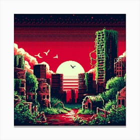 8-bit post-apocalyptic city ruins 3 Canvas Print