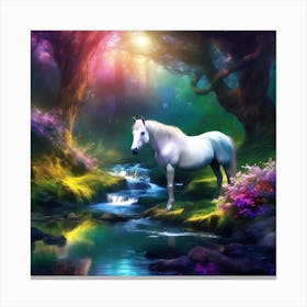 Young Foal by Woodland Garden Stream Canvas Print