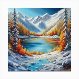 Mountain lac oil painting abstract painting art 2 Canvas Print