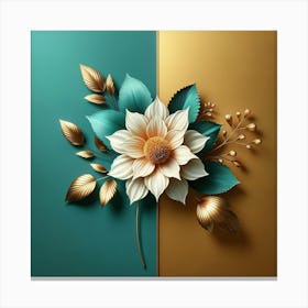 Gold And Teal Flower Canvas Print