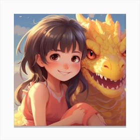 Cute Girl With A Dragon Anime Canvas Print