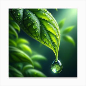 Green Leaf With Water Drop Canvas Print