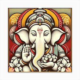 "Divine Serenity of Ganesha" - This captivating artwork embodies the essence of tranquility and wisdom, featuring the revered deity Ganesha, symbolizing prosperity, fortune, and success. With its intricate patterns and vibrant hues, this piece captures the eye, making it a perfect addition to any space seeking a touch of spiritual elegance. The use of reds, golds, and contrasting shades accentuates the deity's calming presence. Ideal for those looking to infuse their home with a serene aura and cultural richness, this artwork is not just a visual treat but also an ode to traditional symbolism and modern design. Whether for a housewarming gift or personal collection, it stands as a beacon of peace and prosperity. Canvas Print