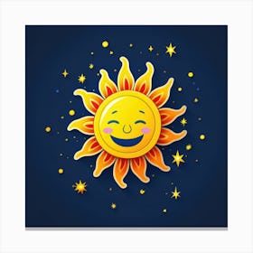 Lovely smiling sun on a blue gradient background 126 Canvas Print