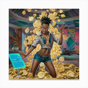 Girl With Bitcoins Canvas Print