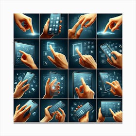 Hands Using Mobile Phones Canvas Print