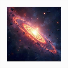 Watercolor Asteroid Belts Circling A Colorful, Glowing Nebula In Space 1 Canvas Print