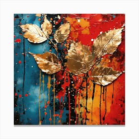 Leaves Of Gold, Acrylic Paint Drips And Metal Leaf , Autumn Leaves Canvas Print