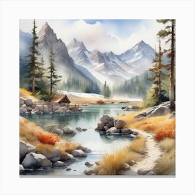 Watercolor Of A Mountain Stream 2 Canvas Print