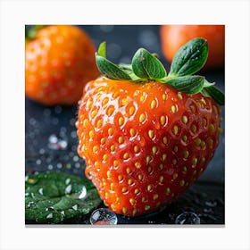 Strawberry On A Black Background Canvas Print