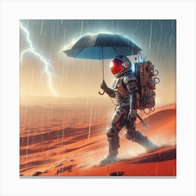 Astronaut With Umbrella On Mars 1 Canvas Print
