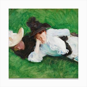 Two Women Laying In The Grass Canvas Print