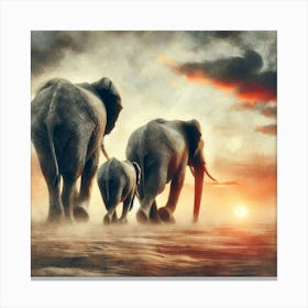 Elephants At Sunset 1 Canvas Print