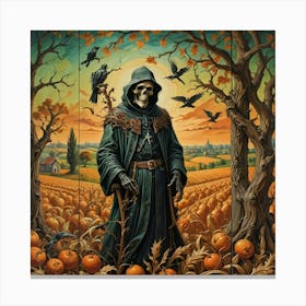 Skeleton In The Pumpkin Patch Canvas Print