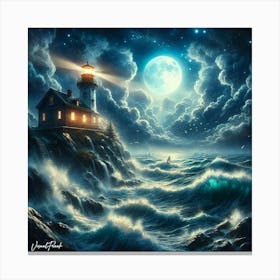 Lighthouse At Night 1 Canvas Print